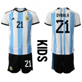 Argentina Paulo Dybala #21 Hemmakläder Barn VM 2022 Kortärmad (+ Korta byxor)